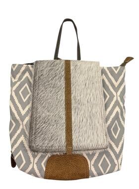 Myra Grizzle Cowhide Upcycled Canvas Chevron Backpack Leather Accents